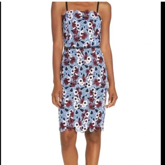 Adelyn Rae Harlow Lace Sheath Dress Blue And Wine - Picture 1 of 8